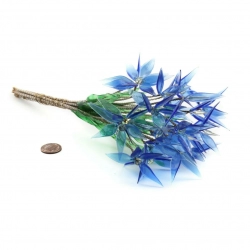 Czech lampwork glass bead sapphire blue flower bouquet stem ornament