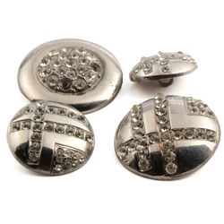 Lot (4) vintage Czech Art Deco style silver metal crystal glass rhinestone buttons