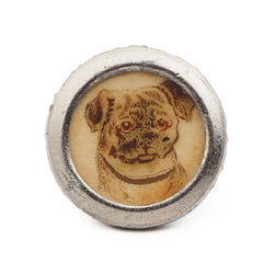 Antique Czech 2 part metal lithograph pug dog picture button 18mm
