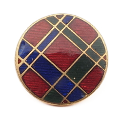 Vintage Czech round tartan enamel metal button 18mm