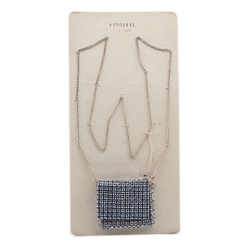 Clutch Purse Pendant Necklace Sample card Deco Geometric Czech vintage Blue rhinestone jewelry