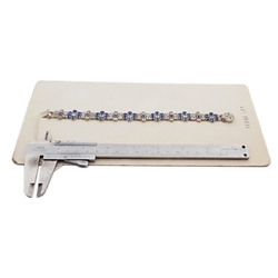 Sample card Deco Czech vintage silver tone crystal blue flower rhinestone jewelry bracelet