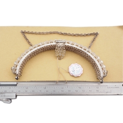 Vintage Art Deco Czech 1940s Pearl Rhinestone Evening Bag Purse Filigree Frame Wedding Accessories sample card