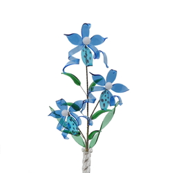 Czech lampwork glass bead blue flower stem decoration ornament