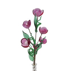 Czech lampwork glass bead fuchsia pink flower stem bouquet decoration ornament