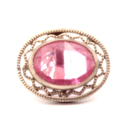 Antique Victorian Czech pink glass rhinestone oval wirework metal flower button