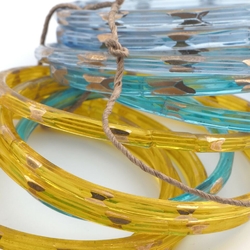 Lot (13) Antique Czech blue yellow bicolor glass bangles rings hoops gold gilt