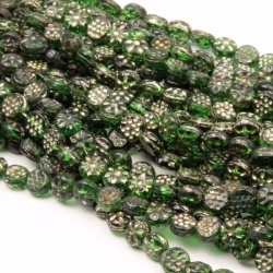 Hank (950) 6mm Czech 1920's vintage floral gold gilt green nail head glass beads