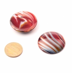 Lot (2) 29mm vintage Czech caramel white satin black stripe dome glass cabochons