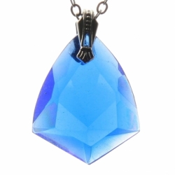 Vintage Czech silver chain necklace blue shield glass pendant
