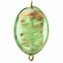 25mm Vintage Czech lampwork satin aventurine swirl lined green glass bead