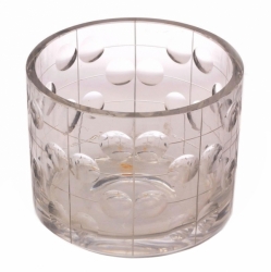 Large antique geometric bubbles and lines engraved studio crystal glass pot vase