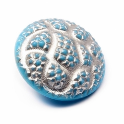 23mm Czech Vintage silver metallic baby blue snakeskin art glass button