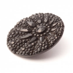 Antique Victorian Czech black geometric floral imitation rhinestone glass button 27mm
