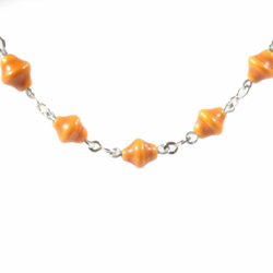 Vintage Bauhaus Art Deco chrome chain necklace galalith orange beads