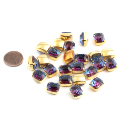 25 Czech vintage rectangle prong set amethyst glass rhinestones 12x10mm