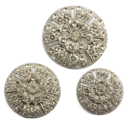 Vintage Clear White Rhinestone Buttons Lot of Seven Round Floral