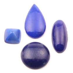 4 vintage Czech Art Deco 1930's blue satin royal blue glass cabochons