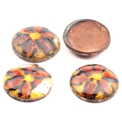 4 vintage Czech amber flower glass over metal round cabochons mosaic tiles 18mm