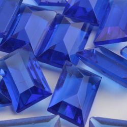 Large Czech antique vintage rectangle faceted sapphire blue glass rhinestone 21x12mm (1 piece)