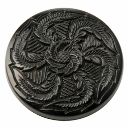 Czech vintage floral black glass cabochon 32mm