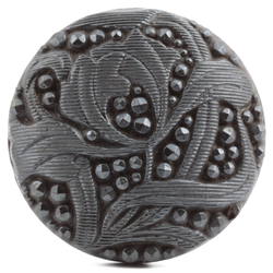 Antique Art Nouveau Czech pewter lustre marcasite lacy flower glass button 23mm