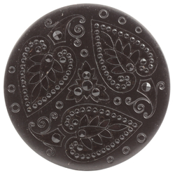 Large Antique C19th Czech imitation marcasite floral hearts round black glass button 32mm