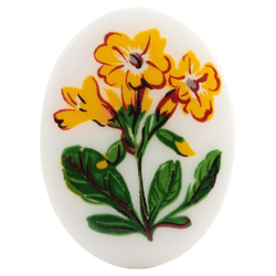 Vintage yellow flower oval white cabochon 40x30mm