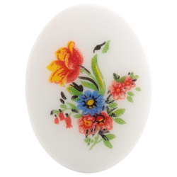 Vintage wild flowers oval white cabochon 40x30mm Limoges style 