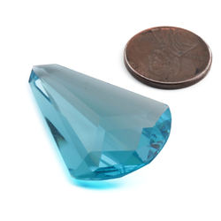 Large antique Czech hand faceted aqua blue teardrop glass rhinestone 40x25mm