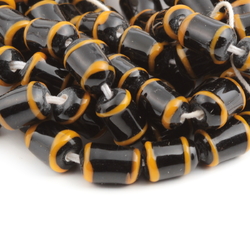 Lot (70) Czech vintage orange black bicolor lampwork bugle glass beads 9mm