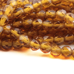 Hank (300) Austrian D.S vintage round faceted topaz lustre glass beads 3.5mm