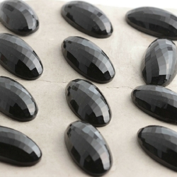 Card (12) large 1920's vintage Czech oval faceted jet black glass buttons 34mm