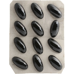 Card (12) large 1920's vintage Czech oval faceted jet black glass buttons 34mm