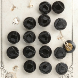 Card (16) Vintage Czech 1920's geometric black dimi doll glass buttons 10mm