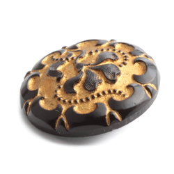 Czech hand gold gilt floral black glass button signed ONYX 23mm