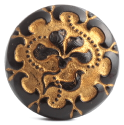 Czech hand gold gilt floral black glass button signed ONYX 23mm