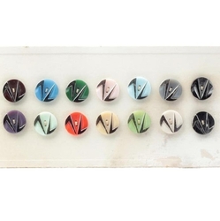 Sample card (14) Vintage Czech geometric lustre glass buttons 18mm Deco 1920's