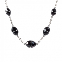 Vintage Bauhaus Art Deco chrome chain necklace galalith black cone faceted beads chrome spacers