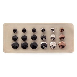 Sample card (18) Czech Deco 1920's vintage silver copper black glass buttons