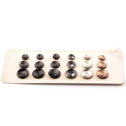 Sample card (18) Czech Deco 1920's vintage silver copper black glass buttons