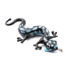 Czech lampwork blue black bicolor glass newt pendant bead