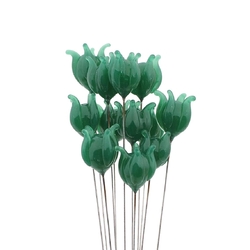 Large lampwork green glass lily tulip bell flower earring headpin glass bead