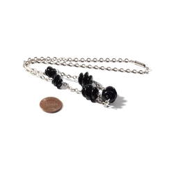 Vintage Art Deco chrome chain necklace Czech black rondelle glass beads