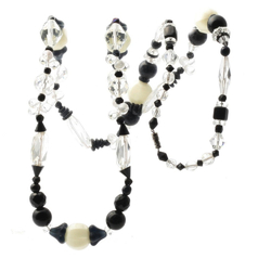 Vintage Czech statement necklace crystal faceted black flower Uranium melon blown Art Deco glass beads