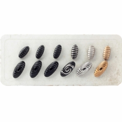 Sample card (12) Czech Art Deco 1920's Vintage metallic black ribbed spiral oval glass buttons