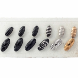 Sample card (12) Czech Art Deco 1920's Vintage metallic black ribbed spiral oval glass buttons