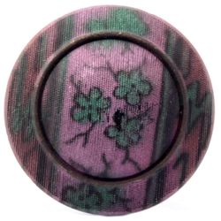 Czech antique Victorian metallic floral imitation fabric black glass button 