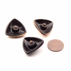 Collection (3) 25mm Czech Art Deco 1920's gold gilt geometric triangle black glass buttons