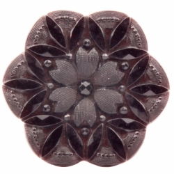 Large 31mm antique Victorian 1900's Czech faux rhinestone flower lacy black glass button 